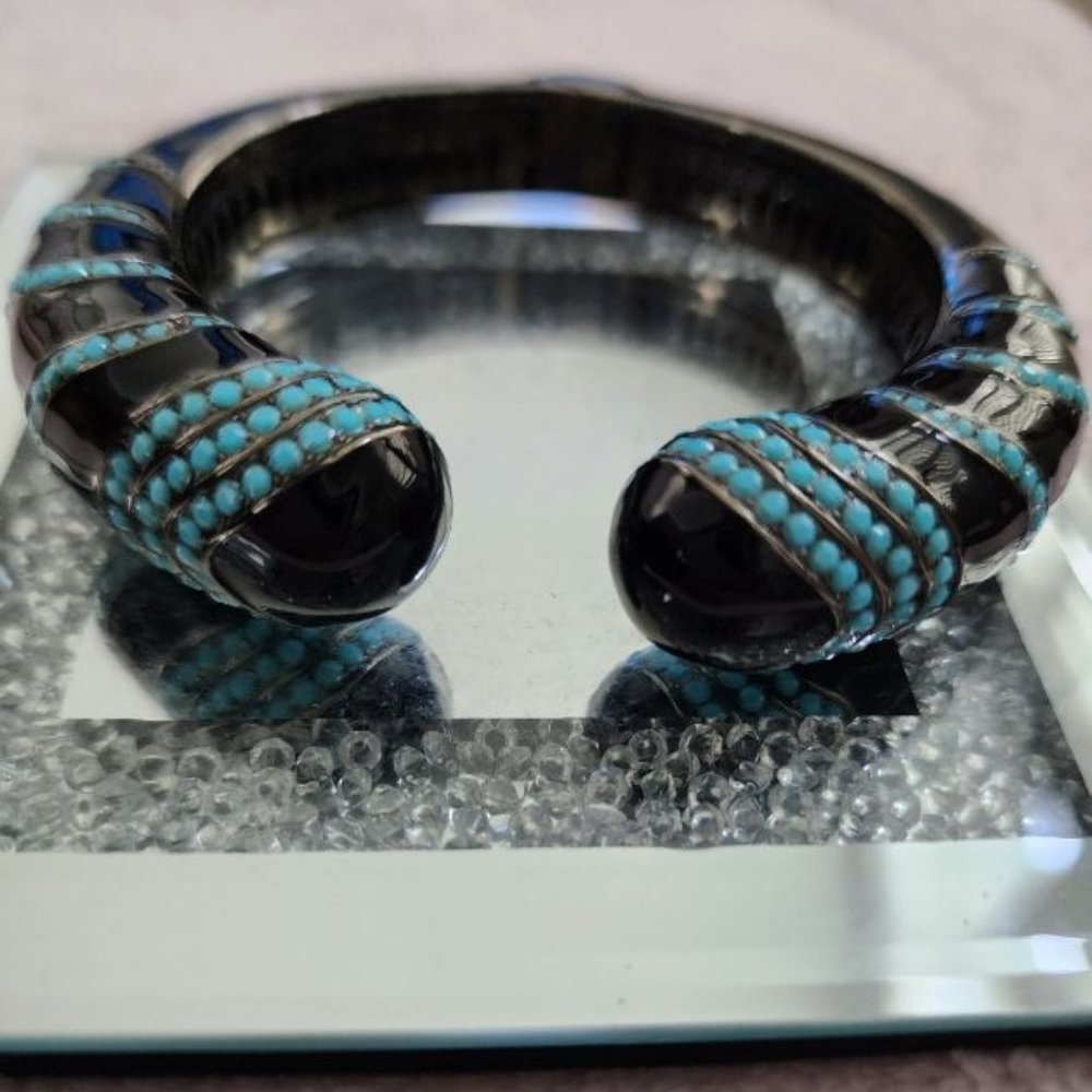 JOAN BOYCE BLACK ENAMEL WITH TURQUOISE SWAROVSKI CRYSTAL BRACELET